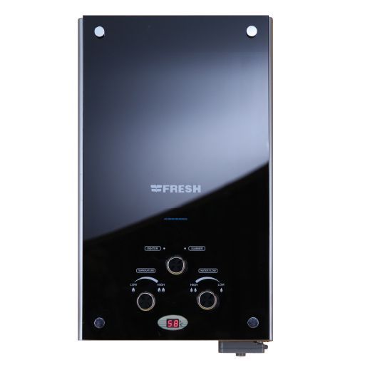 Fresh Digital Gas Water Heater with Adapter LNG, 10 Liters, Crystal Black - 500010985