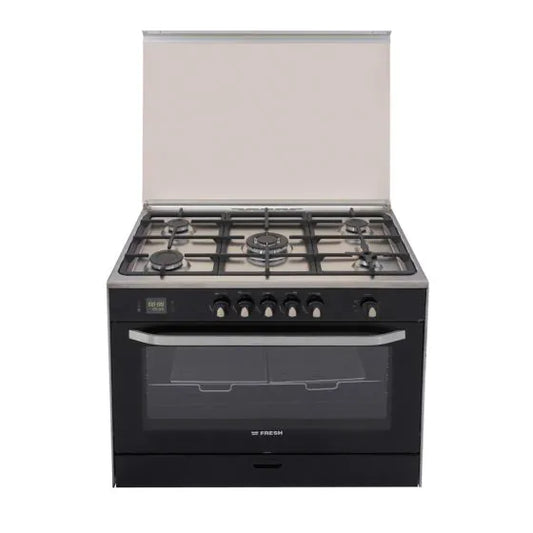 Fresh Hammer Digital Gas Cooker, 5 Burners, Black and Silver - 16937