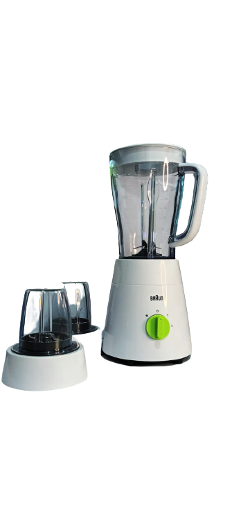 Braun 3 In 1 Jug Blender with Chopper and Grinder, 500 Watt, White - JB0123WH