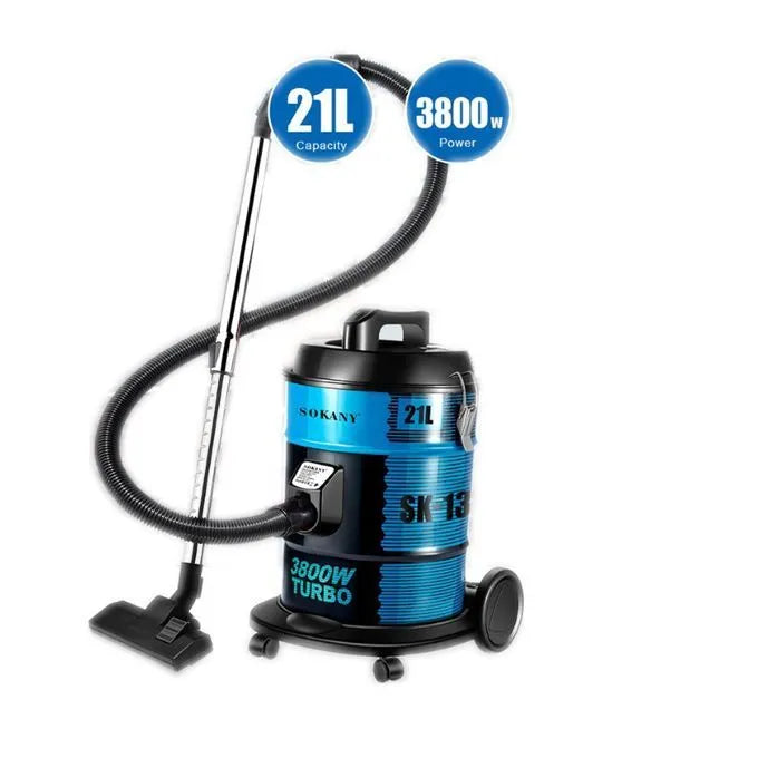 Sokany Bagged Drum Vacuum Cleaner, 3800 Watt, 21 Liters, Blue - SK-13021