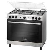 Bosch Series 8 Digital Gas Cooker, 5 Burners, 90 cm, Stainless Steel - HIZ5G7W51S